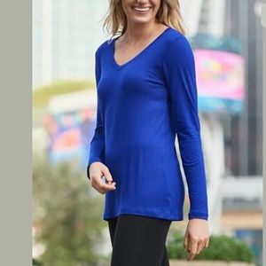 Zenana Premium Denim Blue Long-Sleeve V-Neck